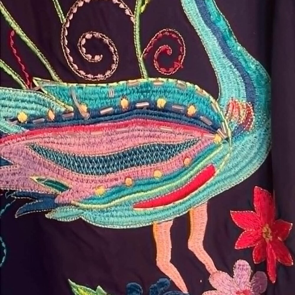 VTG MuuMu Embroidered Peacock PullOver House Beach Dress SZ S by Bechamel w/P - Picture 3 of 9